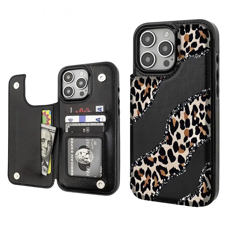 Blink leopard print Pattern Phone Cases Compatible For With iphone 17 16 15 14 13 12 PRO PLUS MAX AIR PU Black Brown Pink Durable Flip High quality Leather Credit Card Bag Holder Mother Gift Wallet Shockproof Anti-Drop Full Protection Shell Cover