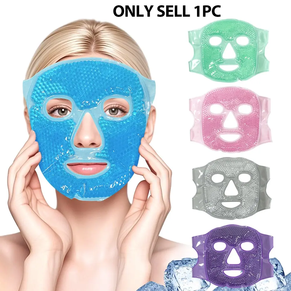 1pc Full Face Gel Bead Facial Mask, Skin Care Mask, Full Face Coverage, Dual Use Hot Cold Compress Mask with Adjustable Strap for Home Use and SPA Relaxation