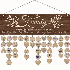 Vintage Family Reminder Calendar Board, Rustic Wooden Hanging Birthday Anniversary Reminder with 100pcs Wood Tags, DIY Calendar Plaque Sign Gift for Friend/Mother/Grandma