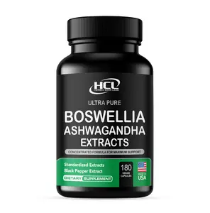 HCL Herbal Code Labs Boswellia Extract & Ashwagandha Root Extract with Black Pepper Supplement for Joint Comfort Stress Relief and Emotional Well-being 180 Vegan Capsules
