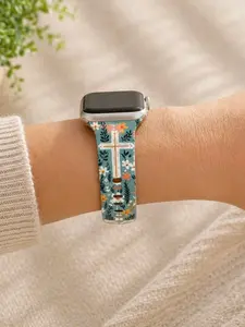 Floral Cross Watch Band – Blue Faith Silicone Strap – Christian Watch Band for Women