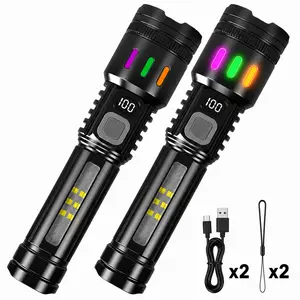 2 Pack Rechargeable LED Flashlights, Zoomable Flashlight with 5 Lighting Modes, COB Side Light & Digital Battery Display, USB Rechargeable Portable Handheld Light for Camping, Hiking, Fishing, Power Outages and Emergency Use