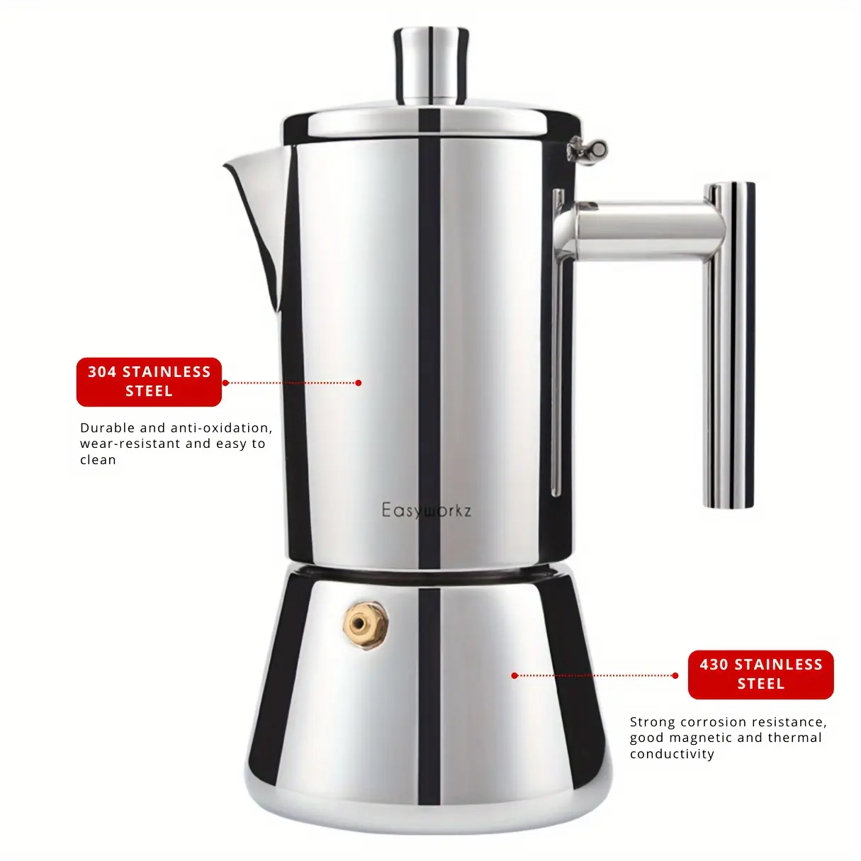 Stainless Steel Moka Pot - Rich Italian Espresso Maker - 3-Cup Capacity, Serves Deliciously Smooth Coffee - Easy Operation, Quick Cleanup - Perfect for Home, Outdoor, & Camping Adventures