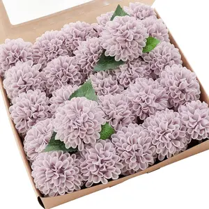 25pcs Realistic Artificial Dahlia Flowers with 8" Wire Stems & Leaves - Pale Lavender PE Foam Roses for DIY Wedding Bouquets, Bridal Shower Centerpieces, Lilac for - Large Blooms, Flexible Stems (Compatible with all arrangement