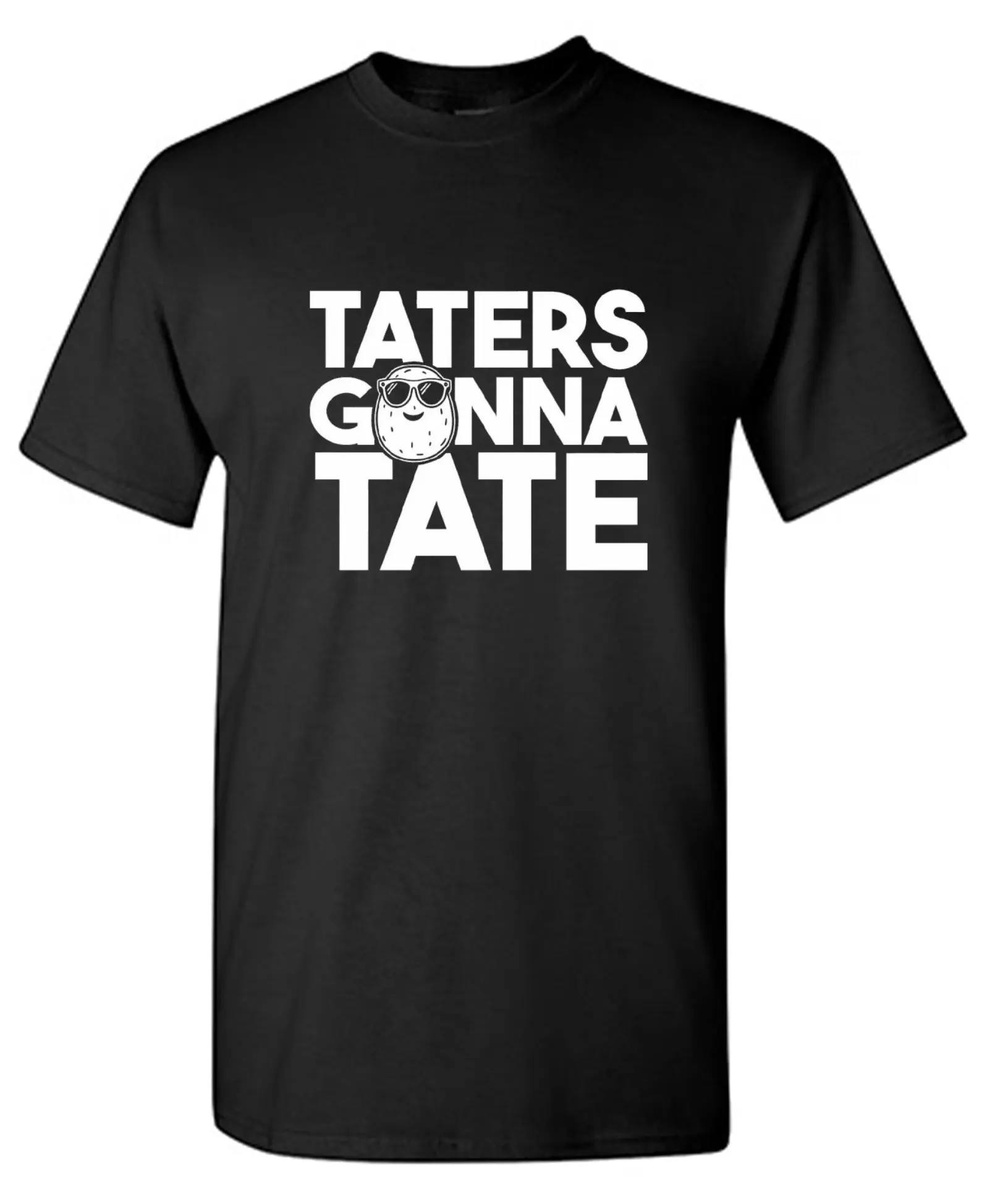 Men's "Taters Gonna Tate" Text Print T-Shirt - Ring Spun Cotton, Short Sleeve Tops, Standard Fit, Casual Wear
