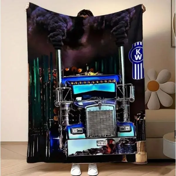 Kenworth KW Truck x One Piece Flannel Blanket Black Smoke Industrial Design Super Soft Warm Cozy Throw for Home Decoration Collection