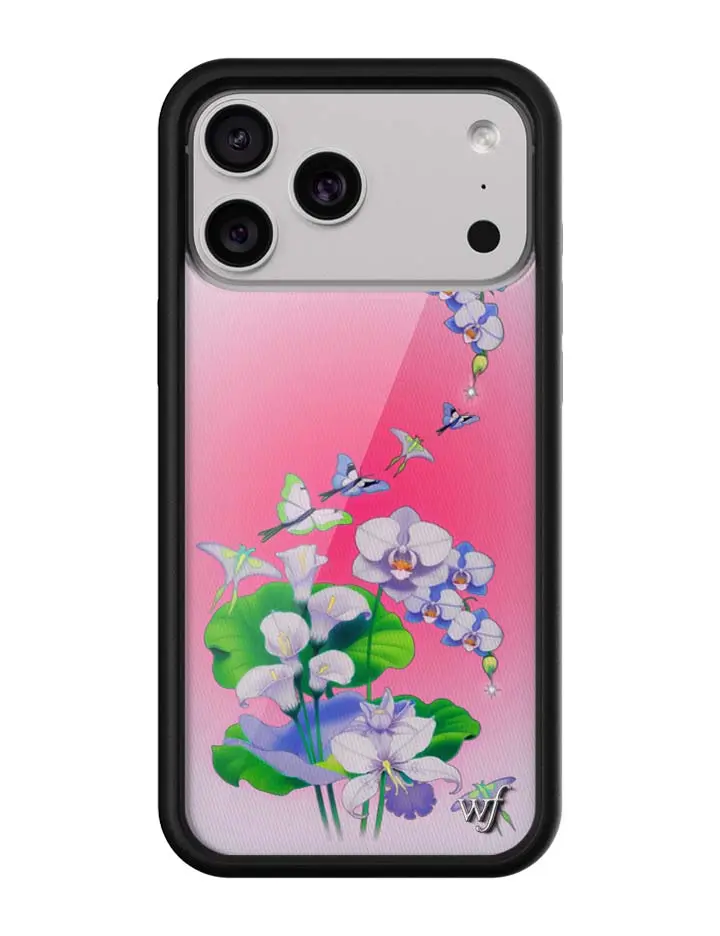 Butterfly Dreams | Limited Edition Trendy iPhone Case | Raised Protective Black Bumper | Women Owned Small Business | Green and Pruple Butterflies and Bellflowers Green Lily Pads | Safety Casing Protective | Gift for Her