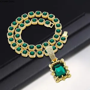 Hip Hop Square Gemstone Pendant Necklace - Necklace for All Occasions, Halloween Christmas Mother's Day Gift, Holiday Party Outing Wear