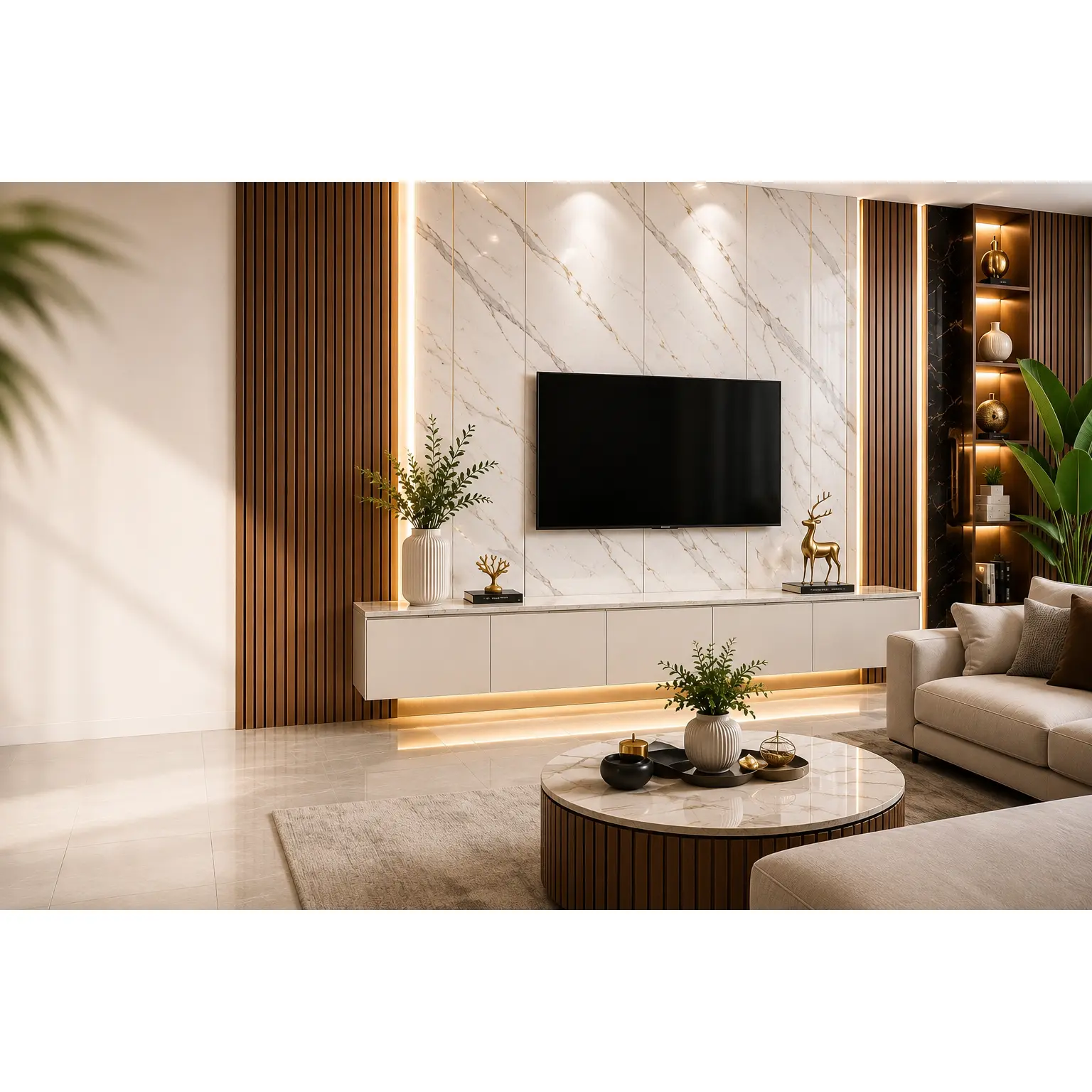 4 × 8 FT PVC Wall Panel - Modern Living Room