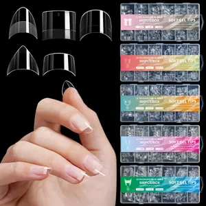 600Pcs Half Cover Press On Nail Tips Stiletto Almond Square Coffin French False Fake Soak Off Gel Nail Extension Tips Capsule DIY Press On Nails Acrylic Nail Extensions Nail Extension Set