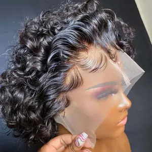 Short Curly Pixie Cut Lace Front Wigs 6 inch, 13X1 Human Hair HD Lace Front Wigs Plucked for Black Women 6 Inch Natural Black Highlight