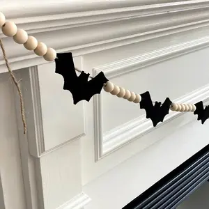 Bat Garland banner happy Halloween eve Party fall festival Fireplace Mantle Spooky Wall Boho Farmhouse home Decoration Backdrop