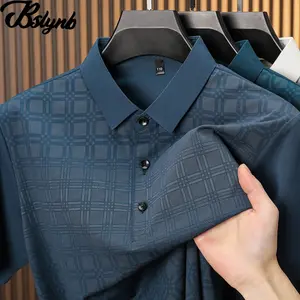 New Men's Mulberry Silk Short Sleeved Shirt Business Casual Solid Color Polo Shirt Fashionable Breathable Comfortable Versatile Top