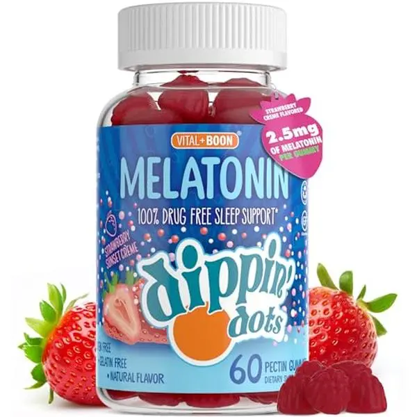 Vital+Boon - Melatonin Sleep Support Gummies (60 Count) Strawberry Sunset Creme Flavor Chews | 2.5mg Per Gummy Sleep Supplement for Children and Adults | Supplement for Faster Faster & Longer Sleep