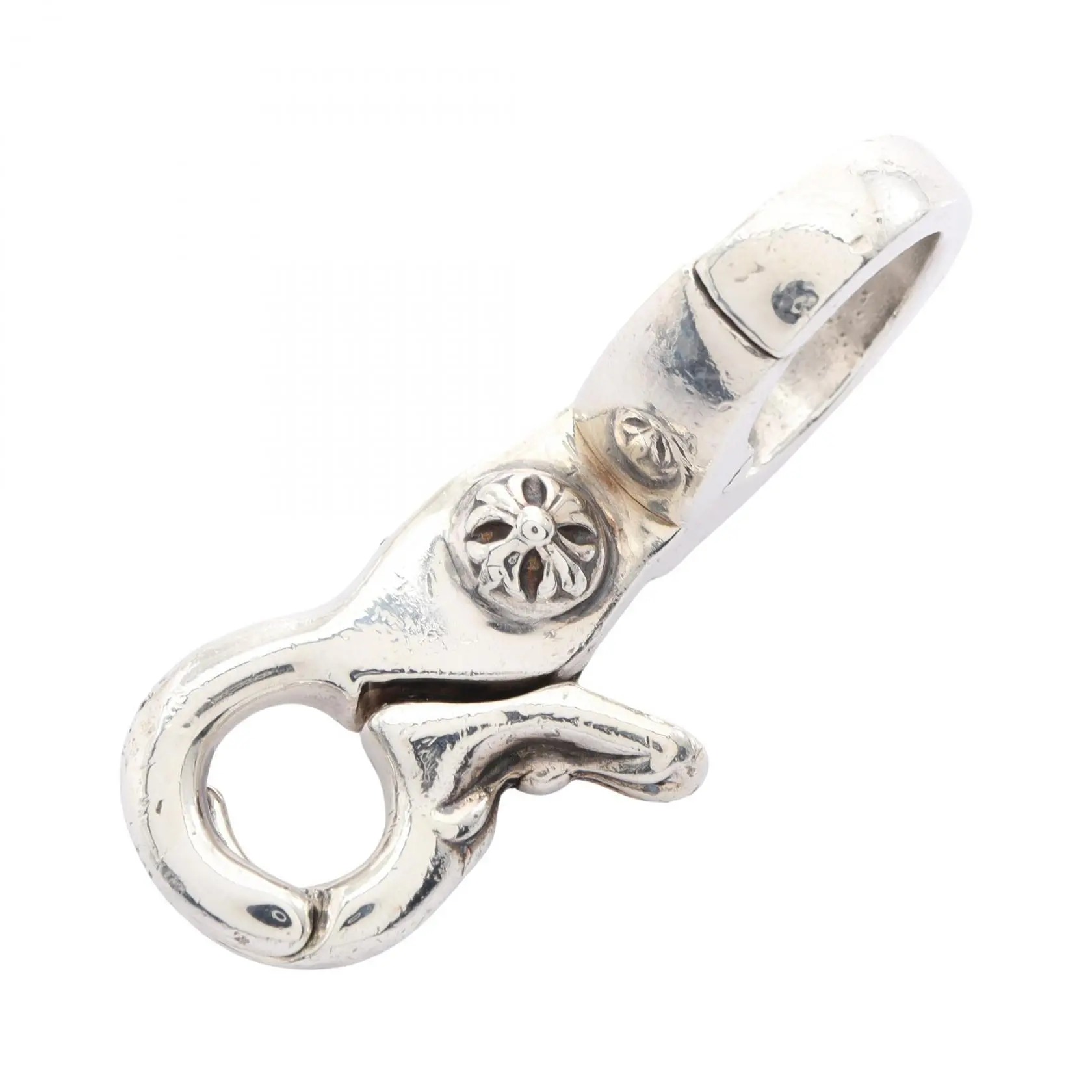 Pre-owned Chrome Hearts Sterling Silver 925 (Ag925) Small Leather Goods Quick Clip Cross Ball Sterling Silver Key Holder