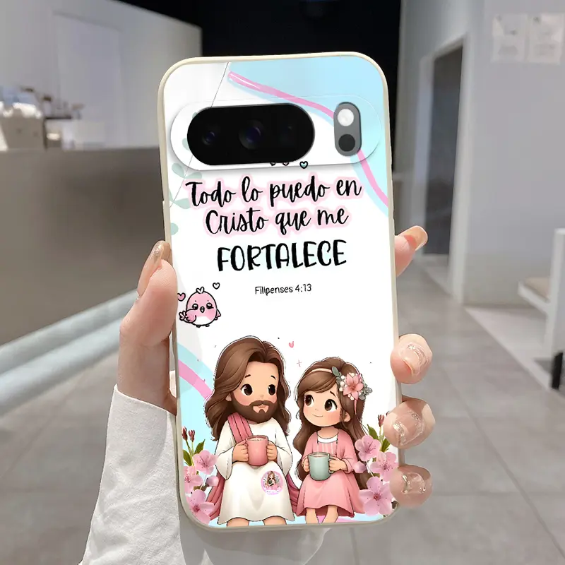 Rounded Edge Phone Case for Google Pixel 10 9 XL 8 7 Pro A Divine Companionship Spiritual Bonding Heavenly Encounter Pattern Pocket-Friendly Shockproof Liquid Silicone Protective Soft Smartphone Casing