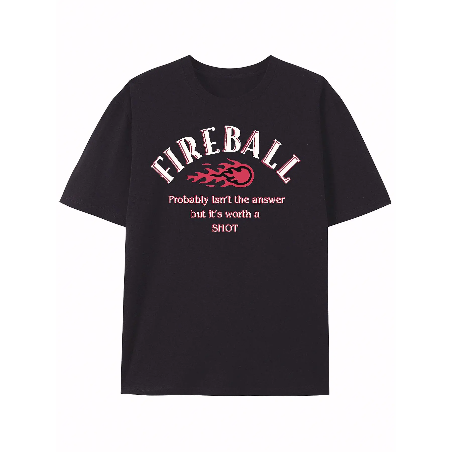 Men's Retro "Fireball" Graphic T-Shirt - 100% Cotton, Soft & Breathable with Unique Flame Design, Perfect for Casual Outings, Dates & Sports - Black Crew Neck, Machine Washable, T-Shirt Stylish
