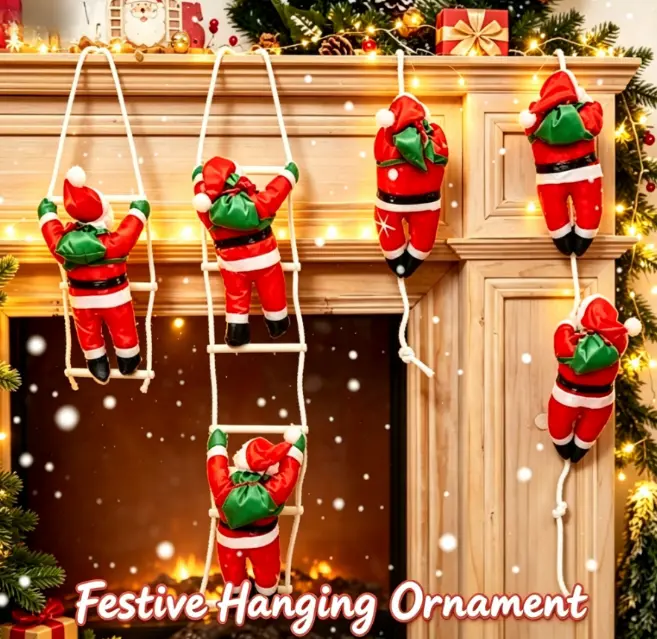 Inverted Santa Hanging Decorations with Rope Ladder-Swing Designs, Christmas Suspended Ornaments for Indoor Home Decor, Classic Festive Hangings for Warm Holiday Ambience, Ladder Swings
