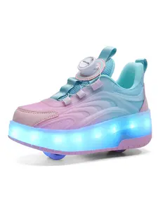 Children LED Flash Multifunctional Roller Skates, Seven-Color USB Rechargeable, Colorful Light-Up Sports Shoes, Unisex Casual Running Skateboard Shoes