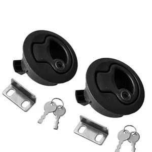 2 count Marine Hatch Latch Lock Flush Pull Hatch Round Slam Latch for RV Boat Deck Hatch 1/4" Door Cabinet Door Locking Style Black