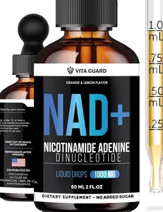 Pure NAD+ Supplements 1000mg Liquid Drops for Women & Man | Nicotinamide Adenine Similar to Nicotinamide Riboside NAD Plus Boosting Supplement - Natural Lemon & Orange Flavor