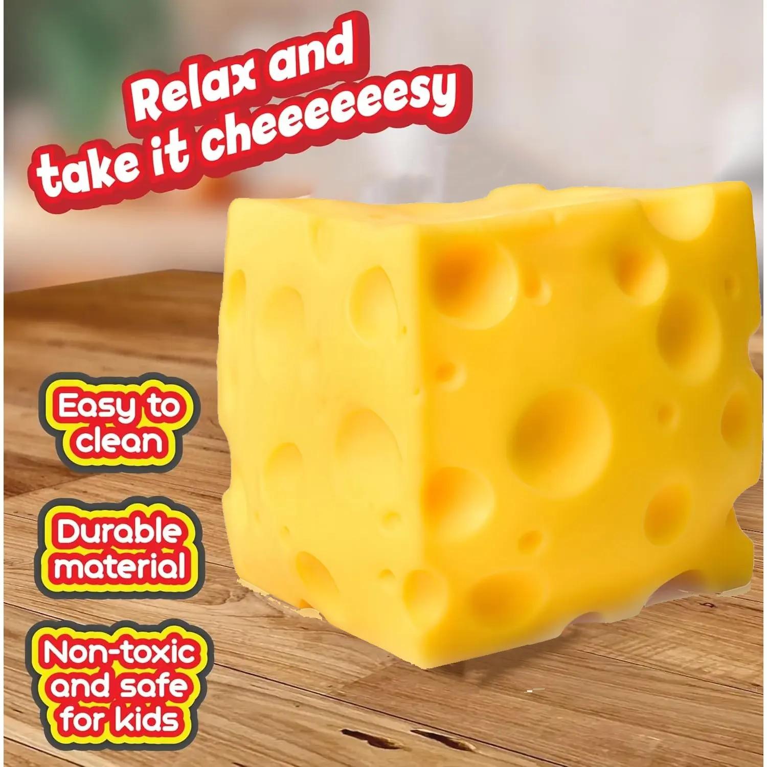 Squishy Cheese Block - Yellow, moldable fidget Toy with Squeeze Feature, Ideal for Play and Relaxation