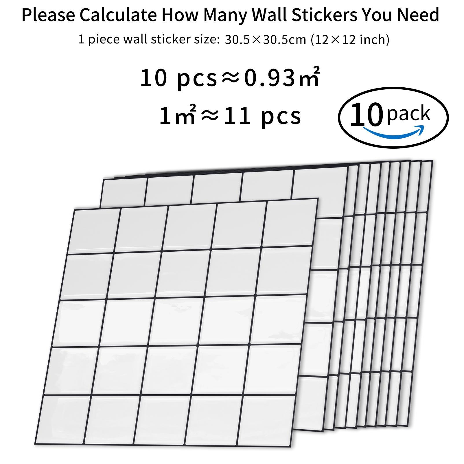 DEWOO Peel-and-Stick Wall Tiles — Grid Texture; White Tiles with Black Grout; Waterproof, Stain-Resistant, Scratch-Resistant, and Durable，Stick on Backsplash for Kitchenand Bathroom