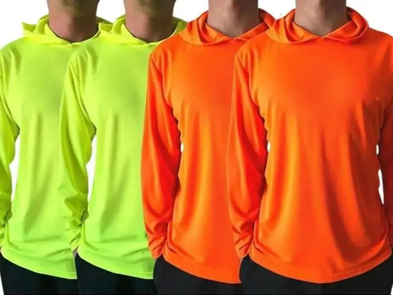 4 SHIRT PACK Hi Vis Long Sleeve Safety Shirt With Hoodie, Quick Dry Polyester Birdeye mesh / Ultra lightweight hoodie shirt Reflective Thin Pullover Long sleeves ( 4 SHIRTS PER ORDER)