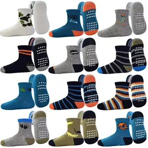 TPHON Kids Anti Slip Socks, 12 Pairs Kids Anti Slip Socks, Anti-Slip Socks for 1-7 Years Old Boys Girls Cute Low Ruffle cute sock Cartoon Patterns