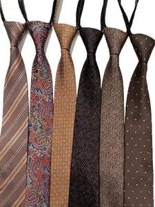 Men's No-Hand Tie Set, Business Formal Dress Accessories, High Density Suit Jewelry, Wedding Groomsmen Gift, 6pcs Zipper Ties, Polka Dot Tie, Striped Print Tie