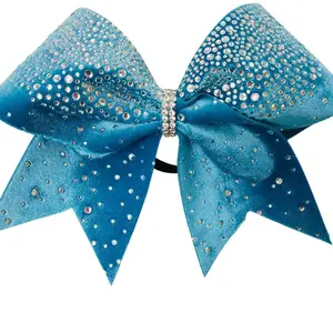 Velvet Aqua Rhinestone Bow