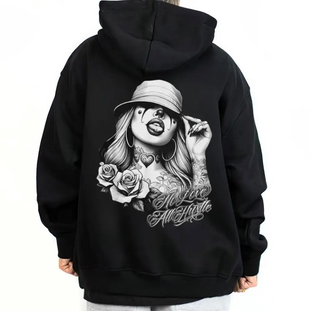 Unisex Chicano Street Style Pullover Hoodie, Long Sleeve Lowrider Print Sweatshirt with Loose Oversized Fit, Cotton-Polyester Fabric