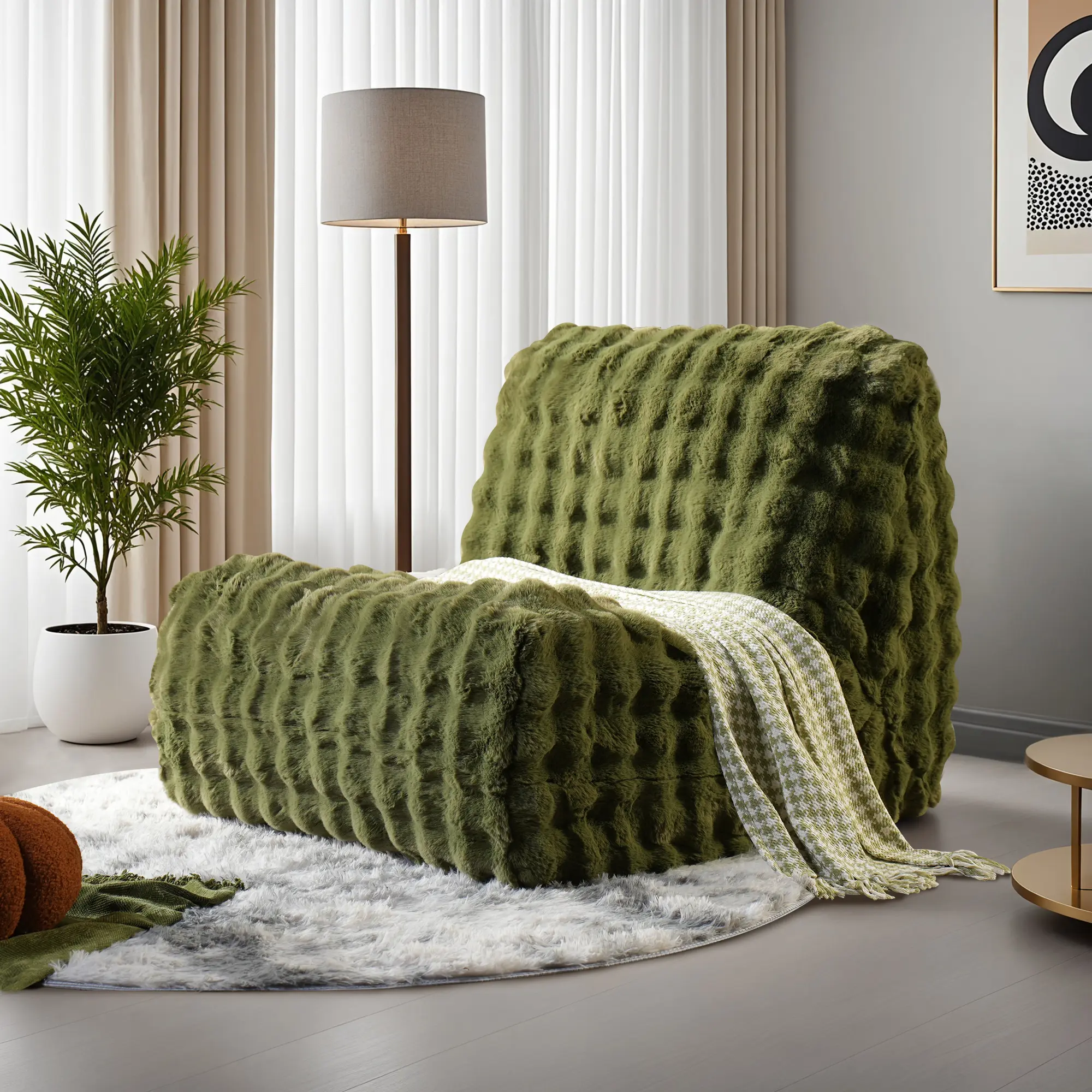 HOOOWOOO Fluffy 40" plush Corduroy Bean Bag Lounge Chair LazySofa,Boneless Design,No Assembly Required,for Living Room Bedroom,Apartment,Cozy Single Couch