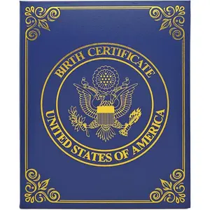 U.S. Birth Certificate Holder Elegant Navy Blue Cover with Gold Foil Eagle Emblem Unisex Baby Keepsake & Newborn Gift