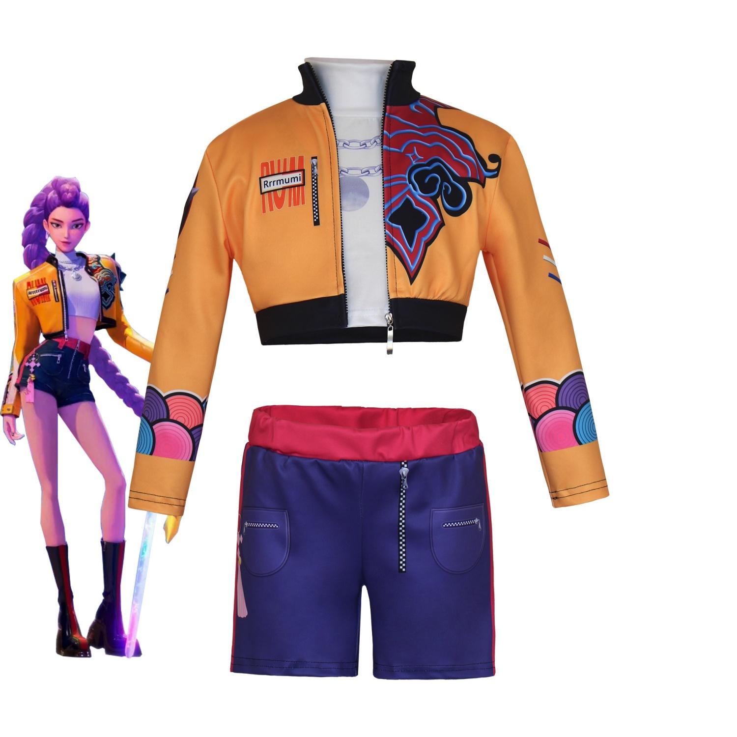 Girls K-POP Rumi Mira Role Play Costume Set 3pcs Suitable for all seasons, featuring 3D printed patterns and a celebrity-inspired style designed specifically for children. Crafted from comfortable fabric to create a true superstar look