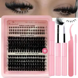 Lash Clusters Kit with Bottom Eyelash, Thick Lash Extensions Full Wispy Volume Lash Clusters 220Pcs Dramatic DIY Individual Lashes 10MM-18MM Long Eyelashes Extensions with Tweezers Bond&Seal