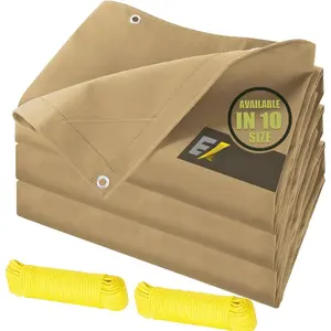 10'x12' Canvas Tarps Heavy Duty  Tarpaulins with  Grommets,, 22Mil Multipurpose Drop Cloth, 14oz Cover Sheet for Outdoor and Indoor Use with Ropes Yellow