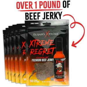 Elijah’s Xtreme Regret Carolina Reaper Beef Jerky - Very Hot, 6 Bags, High Protein, Gluten Free, Made in USA
