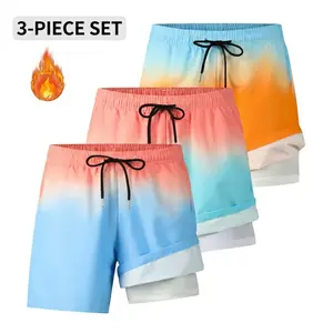Summervibe three-piece set for men: 2-in-1 breathable summer beach shorts with a wear-resistant compression lining, suitable for sports and beach activities. Sizes S–XXL. Comfortable, durable, cool, quick-drying.  short shorts