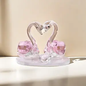 Elegant crystal swan decorative ornaments, with pink synthetic gemstones-glass heart-shaped base, add perfect embellishment to home or car decoration.