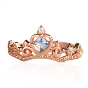 Cinderella Princess Ring in Rose Gold with Princess Crown Design and Princess Crown Design