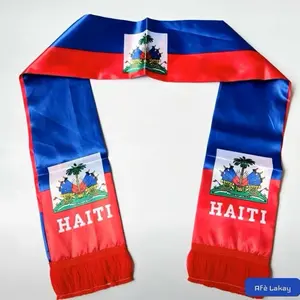 Afè Lakay Haiti Flag Rectangular Decorative Banner Scarf, 5.51x53.15in Lightweight Double-Layer Double-Sided 3D Pre-Grommeted Fade-Resistant National Pride Accessory for Home & Festive Party Backdrops