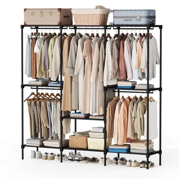 Freestanding Wardrobe Cabinet - Portable Clothes Closet with Removable Rods, Adjustable Shelves, Sturdy Metal Frame, Non-Woven Fabric, Multiple Compartments, Room Storage for Small Spaces, Bedroom Furniture