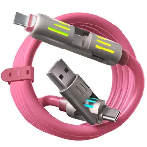 LWW 240W 4-in-1 PD Fast Charging Cable: USB-C/A/Lightning, 5A, Breathing LED, Aluminum Alloy, 4FT Silicone, iPhone/Android/Laptop/Smartphone