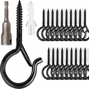24pcs Q-Hanger Hooks with Safety Buckle, Windproof Screw Hooks for Outdoor String Lights, Christmas Lights & Plants, Includes Wing Nut Driver