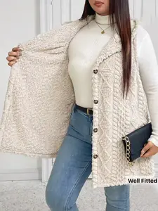 【Plus Size】1 Piece Women's Casual Fluffy Jacquard Solid Color Vest Jacket, 80s Fashion Style, Thickened & Hooded, Single - Breasted for Warmth and Versatility, Ideal for Plus - Size Ladies in Fall and Winter
