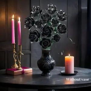 Black Rose Bouquet Building Set, Eternal Flower Botanical Series Building Block Kit, suitable for adults and women, elegant Gothic artificial flowers, suitable for home decoration, especially suitable for Valentine's Day and Halloween.