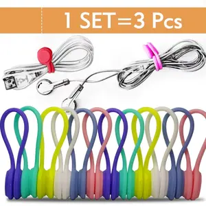 3-Pack Silicone Cable Organizer, Cord Organizer, Reusable Magnetic Data Wire Winder, Anti-Slip Wear-Resistant Stress Toy, Home Car Office Wire Management Tool, Cable Management Kit