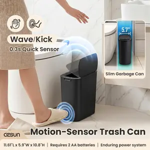 Cesun Automatic Motion Sensor Bathroom Trash Can with Lid, 2.6 Gallon Touchless Trash Bin, Smart Plastic Slim Garbage Can Small White Wastebasket for Toilet, Office, rv, Bedroom, Living Room,Summervibes,SummerWins,DealsForYouDays