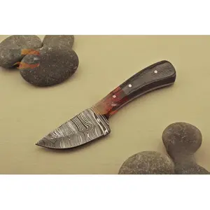 Damascus Steel Hunting Knife Fixed Blade Knife Brown Leather Sheath mini knife Handmade Quality